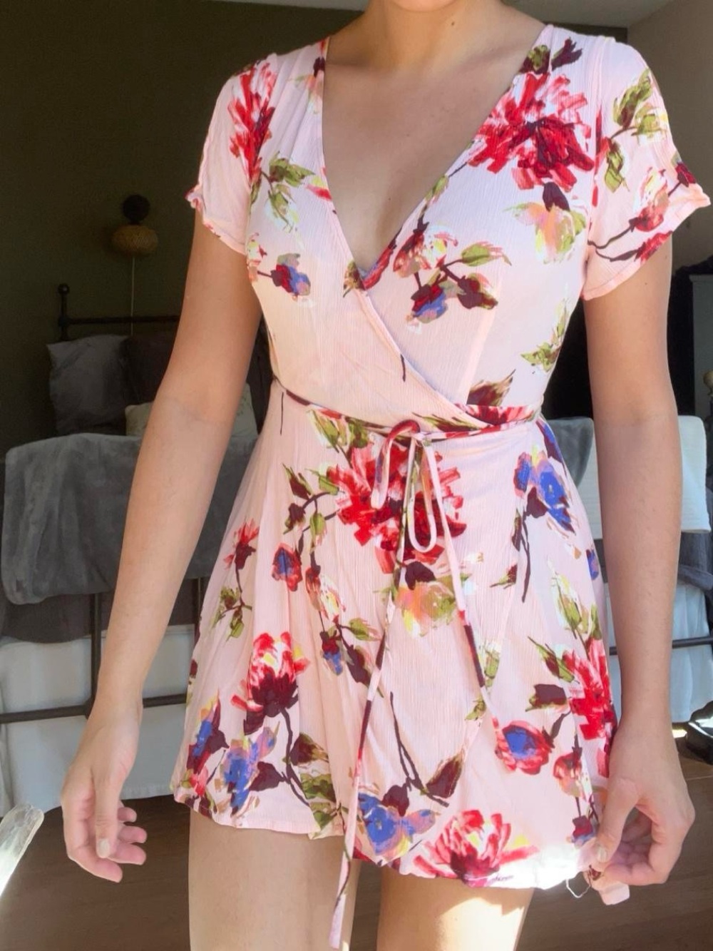 Lulus Cherished Love Blush Pink Floral Print Wrap Dress